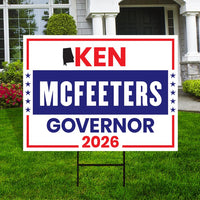 Ken McFeeters For Alabama Governor 2026 Yard Sign, Corrugated Plastic Governor Elections Race Red White & Blue Yard Sign with Metal H-Stake