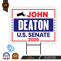 John Deaton For Massachusetts Senate 2026 Yard Sign, Corrugated Plastic Senate Elections, Race Red White & Blue Yard Sign with Metal H-Stake
