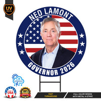 Ned Lamont For Connecticut Governor Yard Sign - Coroplast 2026 Governor Elections Race Red White & Blue Yard Sign with Metal H-Stake