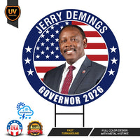Jerry Demings For Florida Governor Yard Sign - Coroplast 2026 Governor Elections Race Red White & Blue Yard Sign with Metal H-Stake