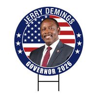 Jerry Demings For Florida Governor Yard Sign - Coroplast 2026 Governor Elections Race Red White & Blue Yard Sign with Metal H-Stake