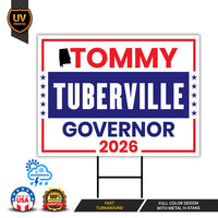 Tommy Tuberville For Alabama Governor 2026 Yard Sign, Corrugated Governor Elections Race Red White & Blue Yard Sign with Metal H-Stake