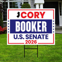 Cory Booker For New Jersey Senate 2026 Yard Sign, Corrugated Plastic Senate Elections, Race Red White & Blue Yard Sign with Metal H-Stake
