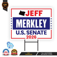 Jeff Merkley For Oregon Senate 2026 Yard Sign, Corrugated Plastic Senate Elections, Race Red White & Blue Yard Sign with Metal H-Stake