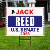 Jack Reed For Rhode Island Senate 2026 Yard Sign, Corrugated Plastic Senate Elections, Race Red White & Blue Yard Sign with Metal H-Stake