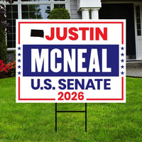 Justin McNeal For South Dakota Senate 2026 Yard Sign, Corrugated Plastic Senate Elections, Race Red White Blue Yard Sign with Metal H-Stake