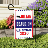 Julian Beaudion For South Dakota Senate 2026 Garden Flag, Double Sided, 2026 Senate Flag, Elections Flag, Race Red White & Blue Flag