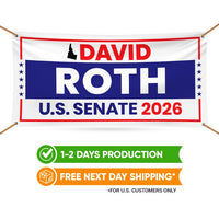 David Roth For Idaho U.S. Senate Banner Sign, 13 oz Waterproof US Senate Election 2026, Democratic Party Vinyl Banner With Metal Grommets