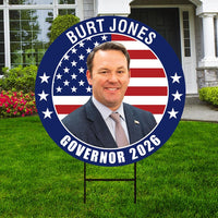 Burt Jones For Georgia Governor Yard Sign - Coroplast 2026 Governor Elections Race Red White & Blue Yard Sign with Metal H-Stake