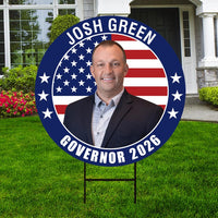 Josh Green For Hawaii Governor Yard Sign - Coroplast 2026 Governor Elections Race Red White & Blue Yard Sign with Metal H-Stake