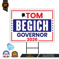 Tom Begich For Alaska Governor 2026 Yard Sign, Corrugated Plastic Governor Elections Race Red White & Blue Yard Sign with Metal H-Stake