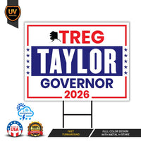 Treg Taylor For Alaska Governor 2026 Yard Sign, Corrugated Plastic Governor Elections Race Red White & Blue Yard Sign with Metal H-Stake