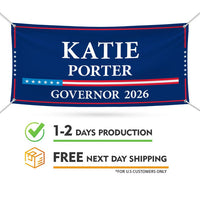 Katie Porter For California U.S. Governor Banner Sign, 13 oz Waterproof US Governor Election 2026 Vinyl Banner With Metal Grommets
