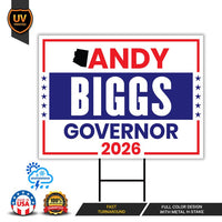 Andy Biggs For Arizona Governor 2026 Yard Sign, Corrugated Plastic Governor Elections Race Red White & Blue Yard Sign with Metal H-Stake