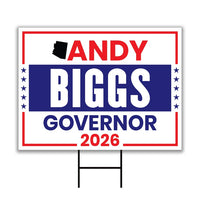 Andy Biggs For Arizona Governor 2026 Yard Sign, Corrugated Plastic Governor Elections Race Red White & Blue Yard Sign with Metal H-Stake