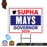 Supha Xayprasith-Mays For Arkansas Governor 2026 Yard Sign, Corrugated Governor Elections Race Red White & Blue Yard Sign with Metal H-Stake