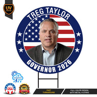Treg Taylor For Alaska Governor Yard Sign - Coroplast 2026 Governor Elections Race Red White & Blue Yard Sign with Metal H-Stake