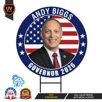 Andy Biggs For Arizona Governor Yard Sign - Coroplast 2026 Governor Elections Race Red White & Blue Yard Sign with Metal H-Stake