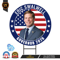Eric Swalwell For California Governor Yard Sign - Coroplast 2026 Governor Elections Race Red White & Blue Yard Sign with Metal H-Stake