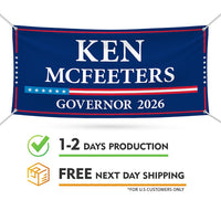Ken McFeeters For Alabama U.S. Governor Banner Sign, 13 oz Waterproof US Governor Election 2026 Vinyl Banner With Metal Grommets