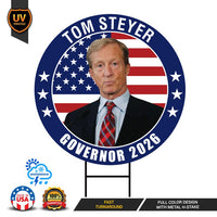Tom Steyer For California Governor Yard Sign - Coroplast 2026 Governor Elections Race Red White & Blue Yard Sign with Metal H-Stake