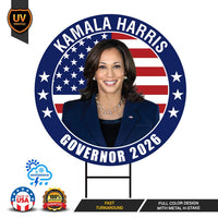 Kamala Harris For California Governor Yard Sign - Coroplast 2026 Governor Elections Race Red White & Blue Yard Sign with Metal H-Stake