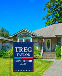 Treg Taylor For Alaska Governor 2026 Garden Flag, Double Sided, 2026 Governor Flag, Republican, Elections Flag, Race Red White & Blue Flag