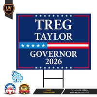 Treg Taylor For Alaska Governor 2026 Yard Sign, Corrugated Plastic Governor Elections Race Red White & Blue Yard Sign with Metal H-Stake