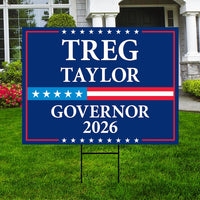 Treg Taylor For Alaska Governor 2026 Yard Sign, Corrugated Plastic Governor Elections Race Red White & Blue Yard Sign with Metal H-Stake