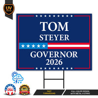 Tom Steyer For California Governor 2026 Yard Sign, Corrugated Plastic Governor Elections Race Red White & Blue Yard Sign with Metal H-Stake