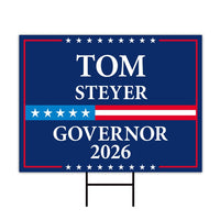 Tom Steyer For California Governor 2026 Yard Sign, Corrugated Plastic Governor Elections Race Red White & Blue Yard Sign with Metal H-Stake