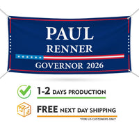 Paul Renner For Florida U.S. Governor Banner Sign, 13 oz Waterproof US Governor Election 2026 Vinyl Banner With Metal Grommets