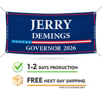 Jerry Demings For Florida U.S. Governor Banner Sign, 13 oz Waterproof US Governor Election 2026 Vinyl Banner With Metal Grommets