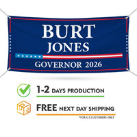 Burt Jones For Georgia U.S. Governor Banner Sign, 13 oz Waterproof US Governor Election 2026 Vinyl Banner With Metal Grommets