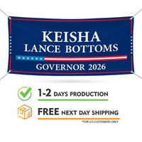 Keisha Lance Bottoms For Georgia U.S. Governor Banner Sign, 13 oz Waterproof US Governor Election 2026 Vinyl Banner With Metal Grommets