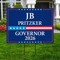 JB Pritzker For Illinois Governor 2026 Yard Sign, Corrugated Plastic Governor Elections Race Red White & Blue Yard Sign with Metal H-Stake