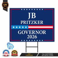JB Pritzker For Illinois Governor 2026 Yard Sign, Corrugated Plastic Governor Elections Race Red White & Blue Yard Sign with Metal H-Stake