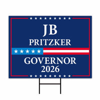 JB Pritzker For Illinois Governor 2026 Yard Sign, Corrugated Plastic Governor Elections Race Red White & Blue Yard Sign with Metal H-Stake