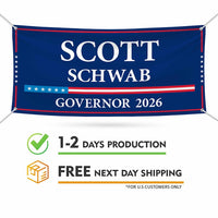 Scott Schwab For Kansas U.S. Governor Banner Sign, 13 oz Waterproof US Governor Election 2026 Vinyl Banner With Metal Grommets