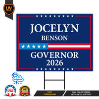 Jocelyn Benson For Michigan Governor 2026 Yard Sign, Corrugated Plastic Governor Elections Race Red White Blue Yard Sign with Metal H-Stake