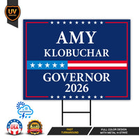 Amy Klobuchar For Minnesota Governor 2026 Yard Sign, Corrugated Plastic Governor Elections Race Red White Blue Yard Sign with Metal H-Stake