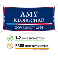 Amy Klobuchar For Minnesota U.S. Governor Banner Sign, 13 oz Waterproof US Governor Election 2026 Vinyl Banner With Metal Grommets