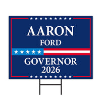 Aaron Ford For Nevada Governor 2026 Yard Sign, Corrugated Plastic Governor Elections Race Red White & Blue Yard Sign with Metal H-Stake