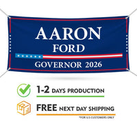 Aaron Ford For Nevada U.S. Governor Banner Sign, 13 oz Waterproof US Governor Election 2026 Vinyl Banner With Metal Grommets
