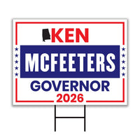 Ken McFeeters For Alabama Governor 2026 Yard Sign, Corrugated Plastic Governor Elections Race Red White & Blue Yard Sign with Metal H-Stake