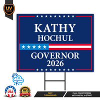 Kathy Hochul For New York Governor 2026 Yard Sign, Corrugated Plastic Governor Elections Race Red White & Blue Yard Sign with Metal H-Stake