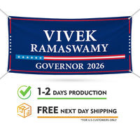 Vivek Ramaswamy For Ohio U.S. Governor Banner Sign, 13 oz Waterproof US Governor Election 2026 Vinyl Banner With Metal Grommets