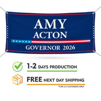 Amy Acton For Ohio U.S. Governor Banner Sign, 13 oz Waterproof US Governor Election 2026 Vinyl Banner With Metal Grommets