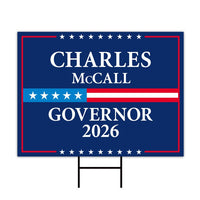 Charles McCall For Oklahoma Governor 2026 Yard Sign, Corrugated Plastic Governor Elections Race Red White Blue Yard Sign with Metal H-Stake