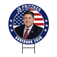 JB Pritzker For Illinois Governor 2026 Yard Sign, Corrugated Plastic Governor Elections Race Red White & Blue Yard Sign with Metal H-Stake
